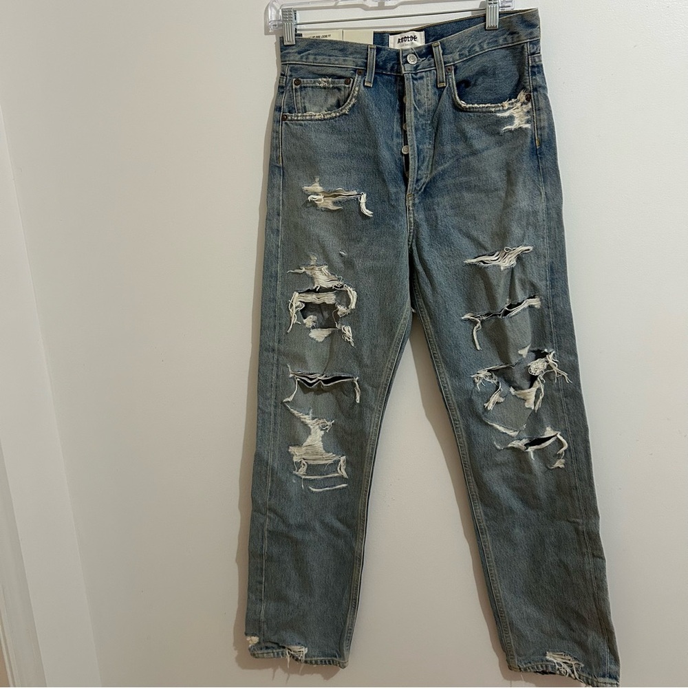 Agolde 90's Mid Rise Distressed Jeans Loose Fit Size 25 Button Fly NWT